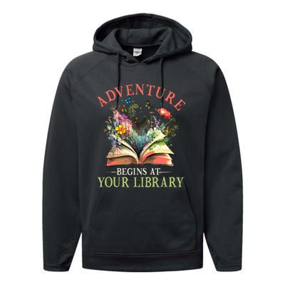 Adventure Begins At Your Library Summer Reading 2024 Flowers Performance Fleece Hoodie