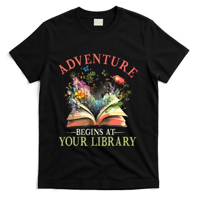 Adventure Begins At Your Library Summer Reading 2024 Flowers T-Shirt