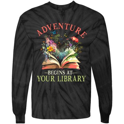 Adventure Begins At Your Library Summer Reading 2024 Flowers Tie-Dye Long Sleeve Shirt