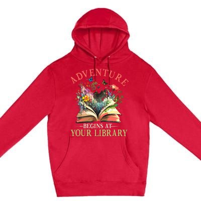 Adventure Begins At Your Library Summer Reading 2024 Flowers Premium Pullover Hoodie