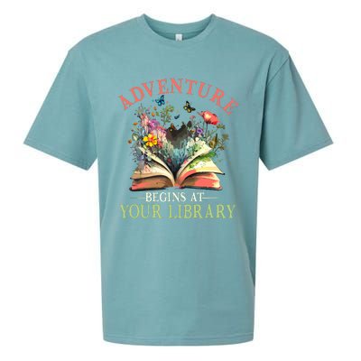 Adventure Begins At Your Library Summer Reading 2024 Flowers Sueded Cloud Jersey T-Shirt