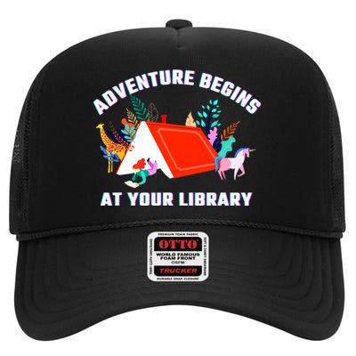 Adventure Begins At Your Library Summer Reading 2024 High Crown Mesh Back Trucker Hat