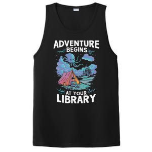 Adventure Begins At Your Library Book Lover Hiking Camping PosiCharge Competitor Tank