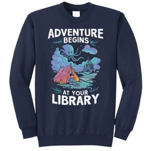 Adventure Begins At Your Library Book Lover Hiking Camping Sweatshirt