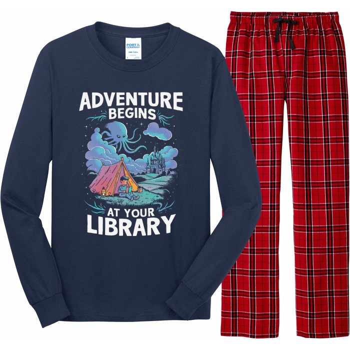 Adventure Begins At Your Library Book Lover Hiking Camping Long Sleeve Pajama Set