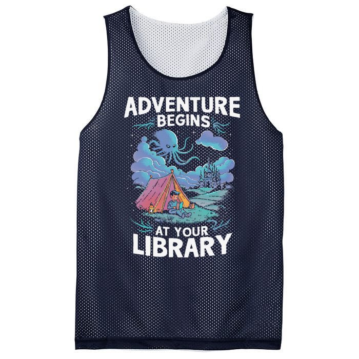 Adventure Begins At Your Library Book Lover Hiking Camping Mesh Reversible Basketball Jersey Tank