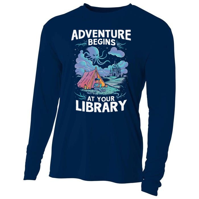 Adventure Begins At Your Library Book Lover Hiking Camping Cooling Performance Long Sleeve Crew