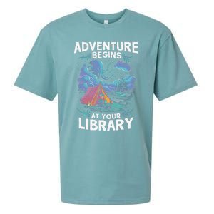 Adventure Begins At Your Library Book Lover Hiking Camping Sueded Cloud Jersey T-Shirt