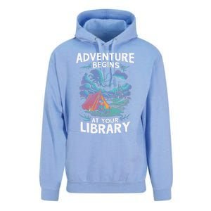 Adventure Begins At Your Library Book Lover Hiking Camping Unisex Surf Hoodie