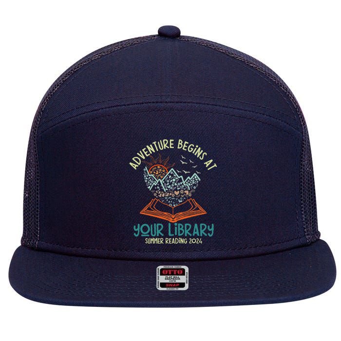 Adventure Begins At Your Library Summer Reading 2024 7 Panel Mesh Trucker Snapback Hat