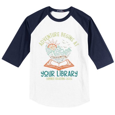 Adventure Begins At Your Library Summer Reading 2024 Baseball Sleeve Shirt