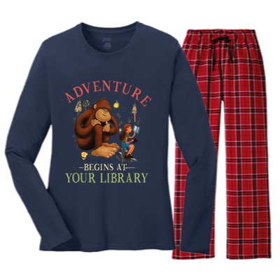 Adventure Begins At Your Library Summer Reading 2024 Women's Long Sleeve Flannel Pajama Set 