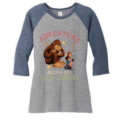 Adventure Begins At Your Library Summer Reading 2024 Women's Tri-Blend 3/4-Sleeve Raglan Shirt