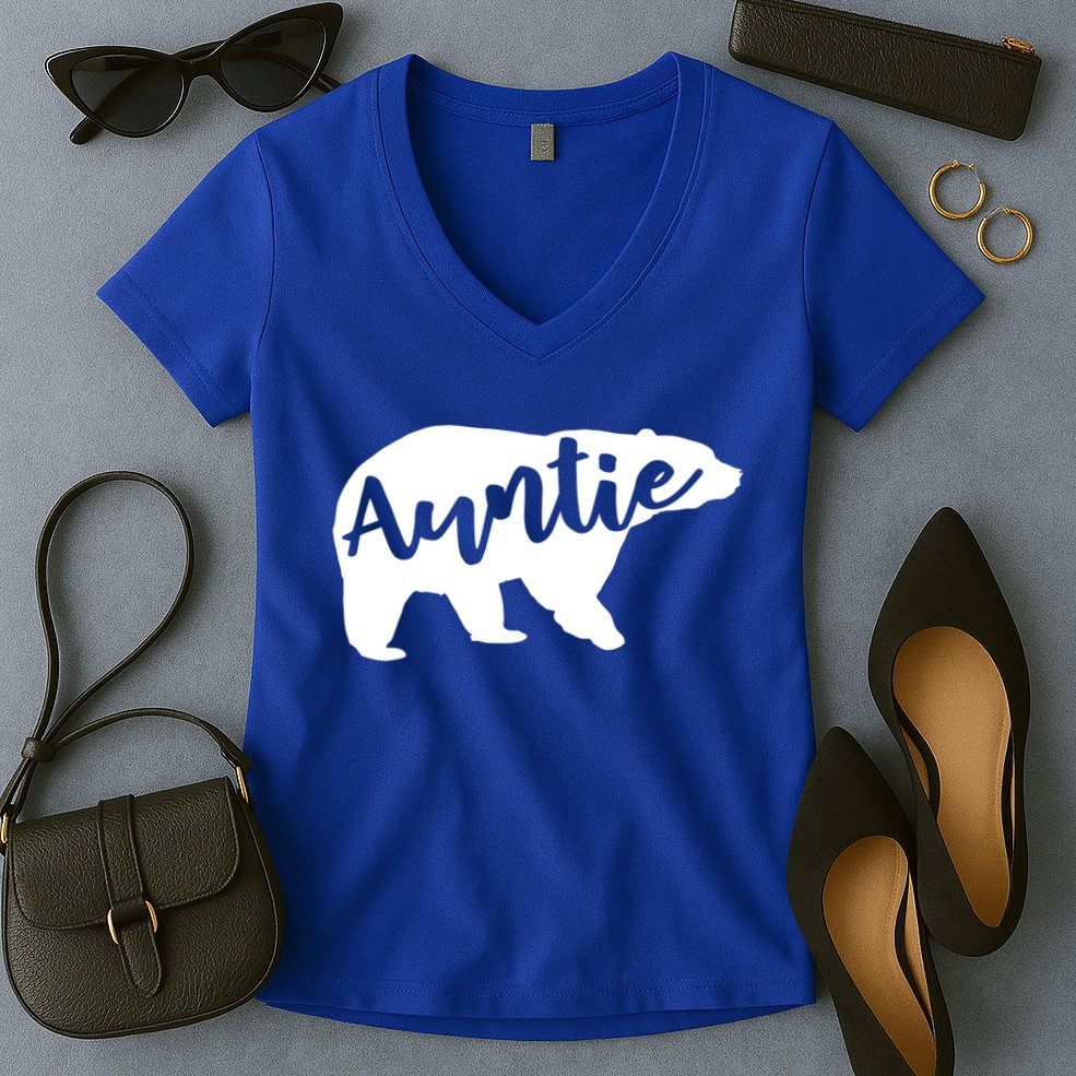 Auntie Bear Aunt Life Camping Cool Gift Women's V-Neck T-Shirt