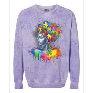 African Black Autism Mom Afro Mother Autism Awareness Mama Gift Colorblast Crewneck Sweatshirt