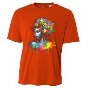 African Black Autism Mom Afro Mother Autism Awareness Mama Gift Cooling Performance Crew T-Shirt