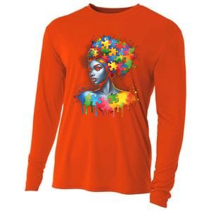 African Black Autism Mom Afro Mother Autism Awareness Mama Gift Cooling Performance Long Sleeve Crew