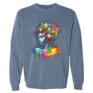 African Black Autism Mom Afro Mother Autism Awareness Mama Gift Garment-Dyed Sweatshirt