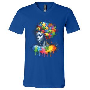 African Black Autism Mom Afro Mother Autism Awareness Mama Gift V-Neck T-Shirt