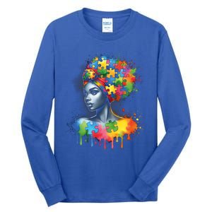 African Black Autism Mom Afro Mother Autism Awareness Mama Gift Tall Long Sleeve T-Shirt