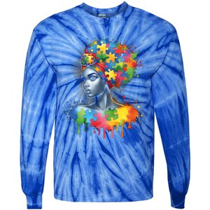 African Black Autism Mom Afro Mother Autism Awareness Mama Gift Tie-Dye Long Sleeve Shirt