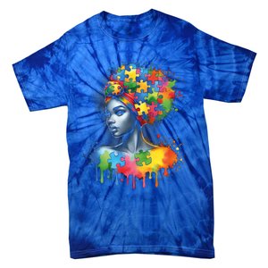 African Black Autism Mom Afro Mother Autism Awareness Mama Gift Tie-Dye T-Shirt