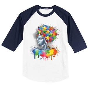 African Black Autism Mom Afro Mother Autism Awareness Mama Gift Baseball Sleeve Shirt