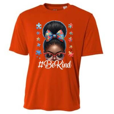 Afro Black Autism Awareness Messy Bun Be Kind Great Gift Cooling Performance Crew T-Shirt