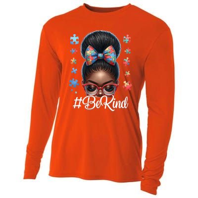 Afro Black Autism Awareness Messy Bun Be Kind Great Gift Cooling Performance Long Sleeve Crew