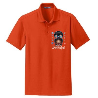 Afro Black Autism Awareness Messy Bun Be Kind Great Gift Dry Zone Grid Polo