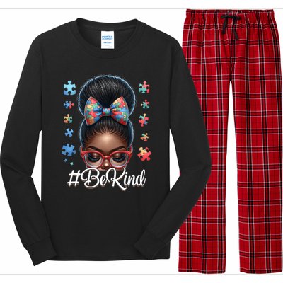 Afro Black Autism Awareness Messy Bun Be Kind Great Gift Long Sleeve Pajama Set