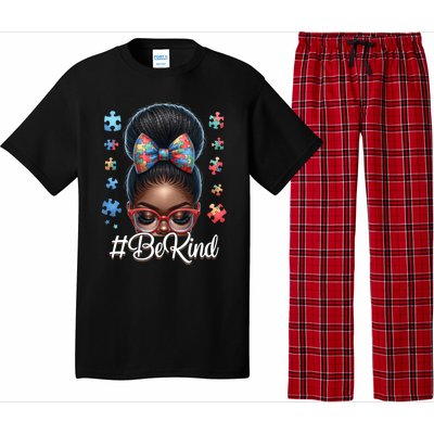 Afro Black Autism Awareness Messy Bun Be Kind Great Gift Pajama Set