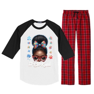 Afro Black Autism Awareness Messy Bun Be Kind Great Gift Raglan Sleeve Pajama Set