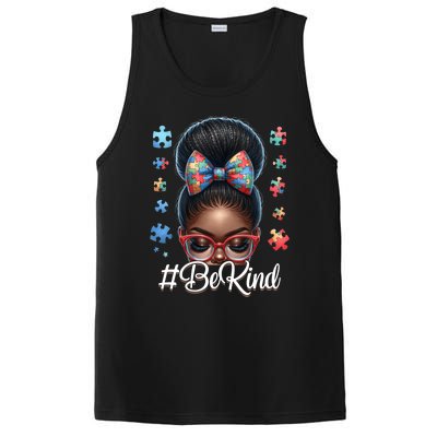 Afro Black Autism Awareness Messy Bun Be Kind Great Gift PosiCharge Competitor Tank