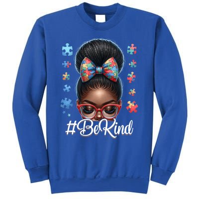 Afro Black Autism Awareness Messy Bun Be Kind Great Gift Sweatshirt