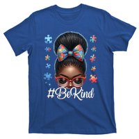 Afro Black Autism Awareness Messy Bun Be Kind Great Gift T-Shirt