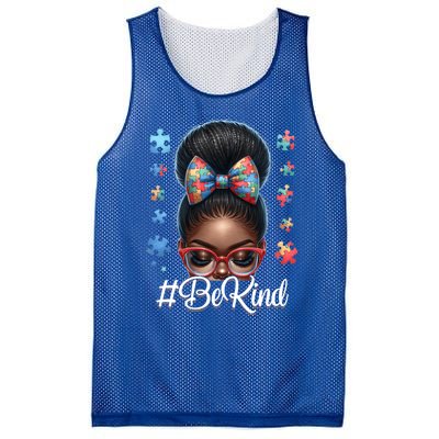 Afro Black Autism Awareness Messy Bun Be Kind Great Gift Mesh Reversible Basketball Jersey Tank