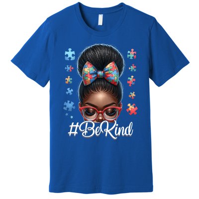 Afro Black Autism Awareness Messy Bun Be Kind Great Gift Premium T-Shirt