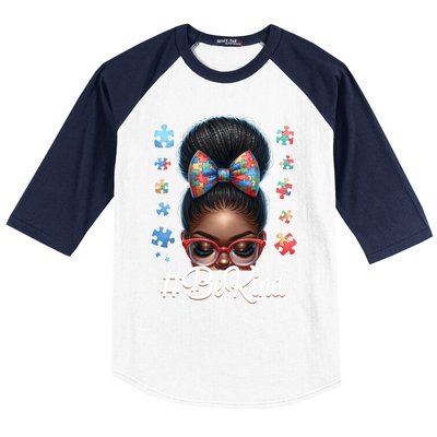 Afro Black Autism Awareness Messy Bun Be Kind Great Gift Baseball Sleeve Shirt