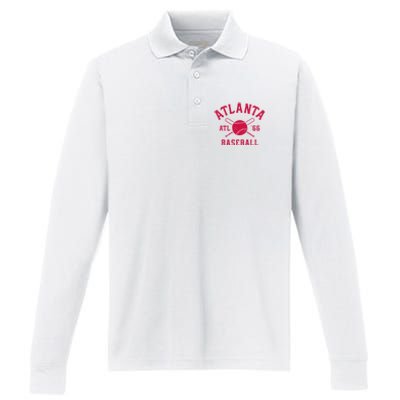 Atlanta Baseball ATL Vintage Brave Retro Performance Long Sleeve Polo