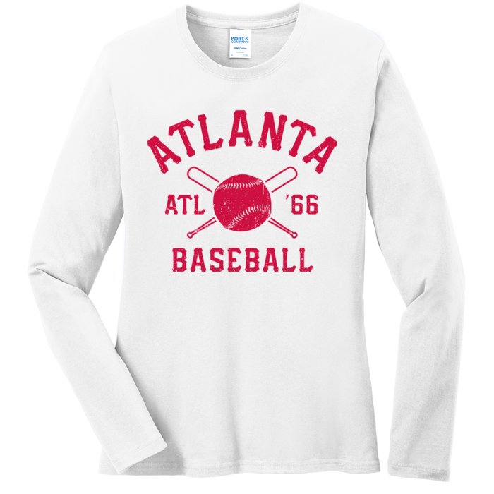 Atlanta Baseball ATL Vintage Brave Retro Ladies Long Sleeve Shirt