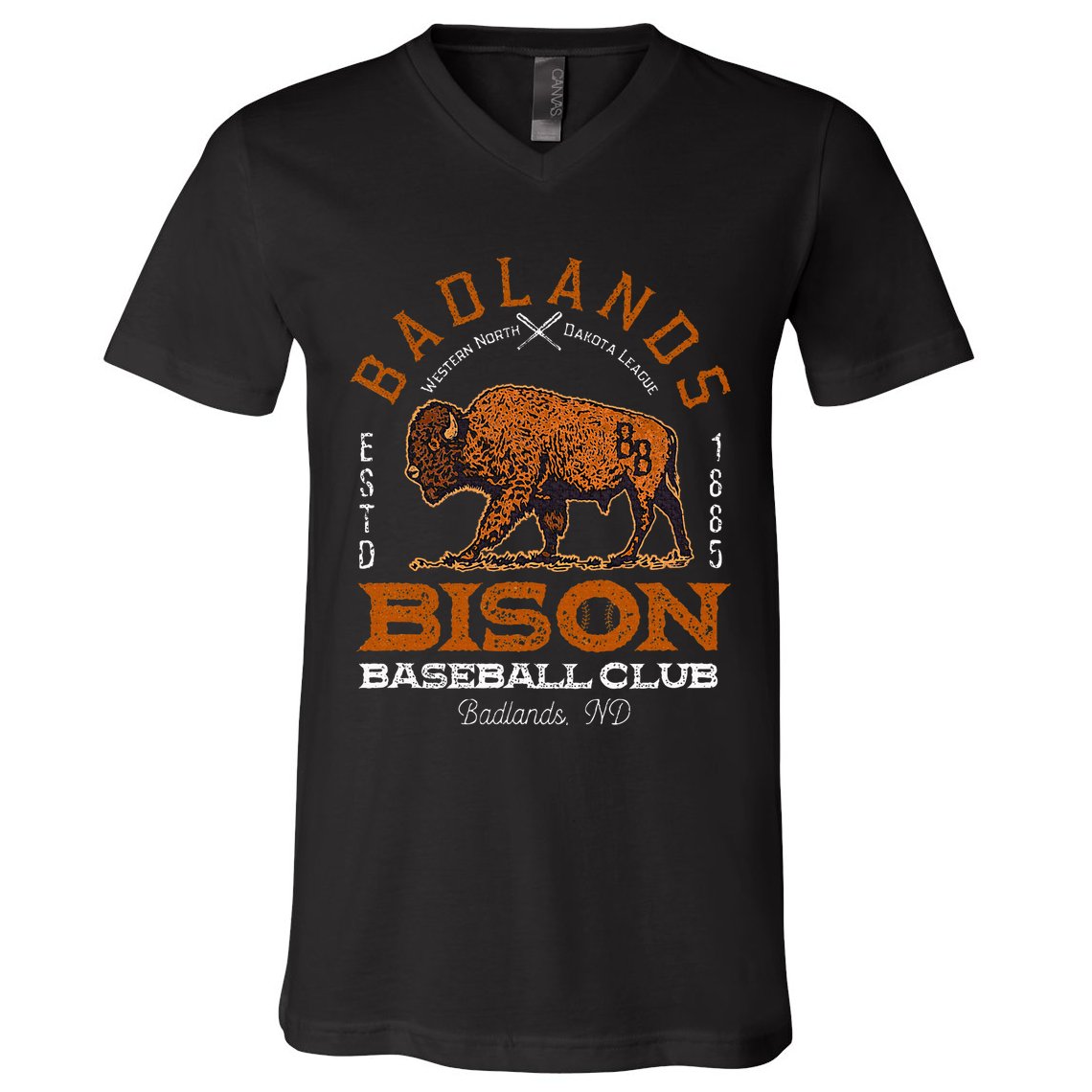 American Bison Baseball Retro Minor League Baseball Team V-Neck T-Shirt