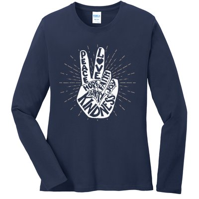 Anti Bullying Be Kind Peace Hand Sign Gift Unity Day Orange Ladies Long Sleeve Shirt