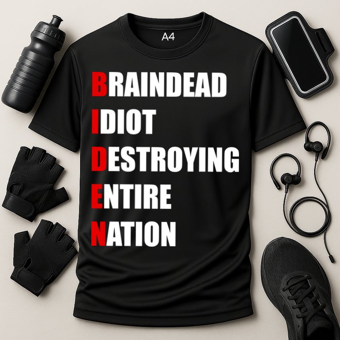Anti Biden Braindead Idiot Destroying Entire Nation Cooling Performance Crew T-Shirt