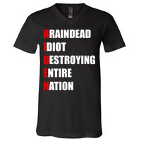 Anti Biden Braindead Idiot Destroying Entire Nation V-Neck T-Shirt