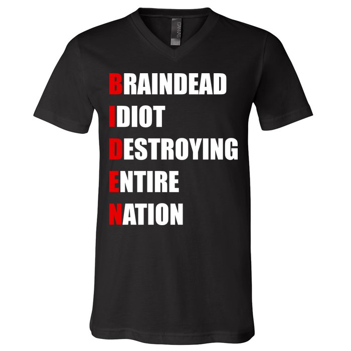 Anti Biden Braindead Idiot Destroying Entire Nation V-Neck T-Shirt
