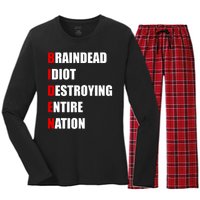 Anti Biden Braindead Idiot Destroying Entire Nation Women's Long Sleeve Flannel Pajama Set 