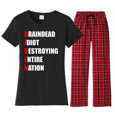 Anti Biden Braindead Idiot Destroying Entire Nation Women's Flannel Pajama Set