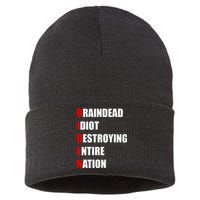 Anti Biden Braindead Idiot Destroying Entire Nation Sustainable Knit Beanie