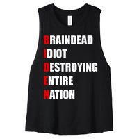 Anti Biden Braindead Idiot Destroying Entire Nation Women's Racerback Cropped Tank